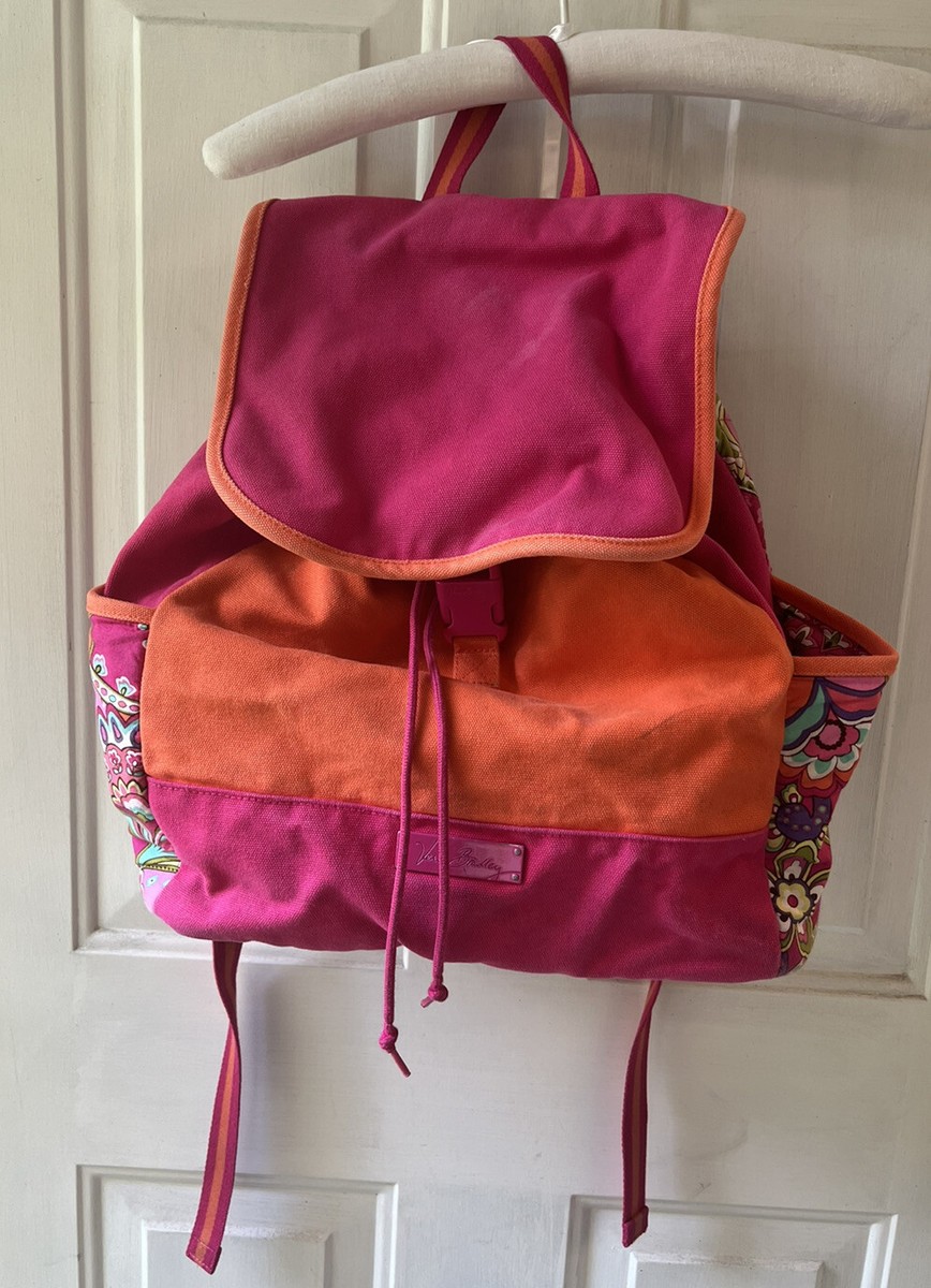 Vera Bradley Pink Orange Paisley Drawstring Granny Backpack 