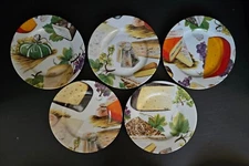 Set of 5 Rochard Limoges France Cheese Plates 7 1/2" Cheese Grapes