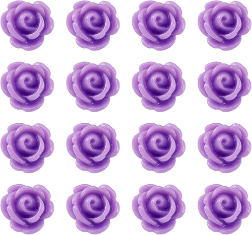 50Pcs Resin Rose Flower Beads Opaque Flat Back Rose Resin Beads Floral Loose Spa