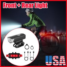 USB Rechargeable LED Bicycle Headlight Bike Head Headlight Back Taillight Set