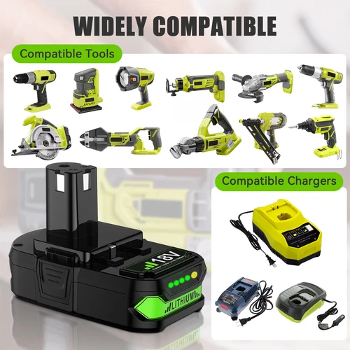 P102 Replace For RYOBI P190 18V Compact Lithium Battery P107 P104 P108 One Plus - Picture 8 of 9