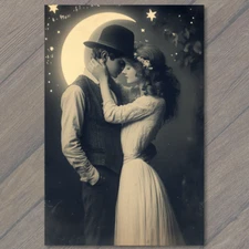 FLATCARD  Moonlit Embrace Couple Classic Love Nostalgic Starry Night Romantic