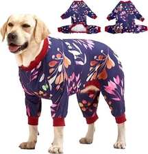 LovinPet Dog Jumpsuit Ribbed Knit 4-Leg Stretch Christmas Snowflake for Big Dogs