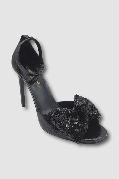 Scarpe sandali Saint Laurent donna fiocco nero in pelle tacco $895 taglia 38 US 8