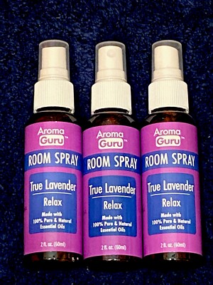 3 Pk Aroma TRUE LAVENDER Room Spray Mist 2oz made with Pure Essential Oils