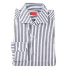 Isaia Tailored-Fit 'Mix' Dark Green Stripe Cotton Dress Shirt 15.5 Eu 39 NWT