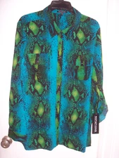 WOMENS NOTATIONS TURQUOISE BLUE DESIGN LONG SLEEVE BLOUSE SIZE XL NWT-Retail $44