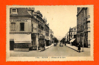 AUTUN (71) POSTCARD / AVENUE DE LA GARE / CAFÉ DU COMMERCE / SOCHAUX beer
