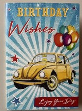 YELLOW BEETLE CAR BIRTHDAY CARD MALE FEMALE BOYS GIRLS