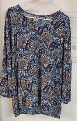 Baba Brand Long Sleeve Blue Paisley Blouse Top Size S