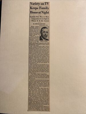 Philip K. Wrigley Cubs Variety On TV 1954 Sporting News Baseball 2X11 Panel
