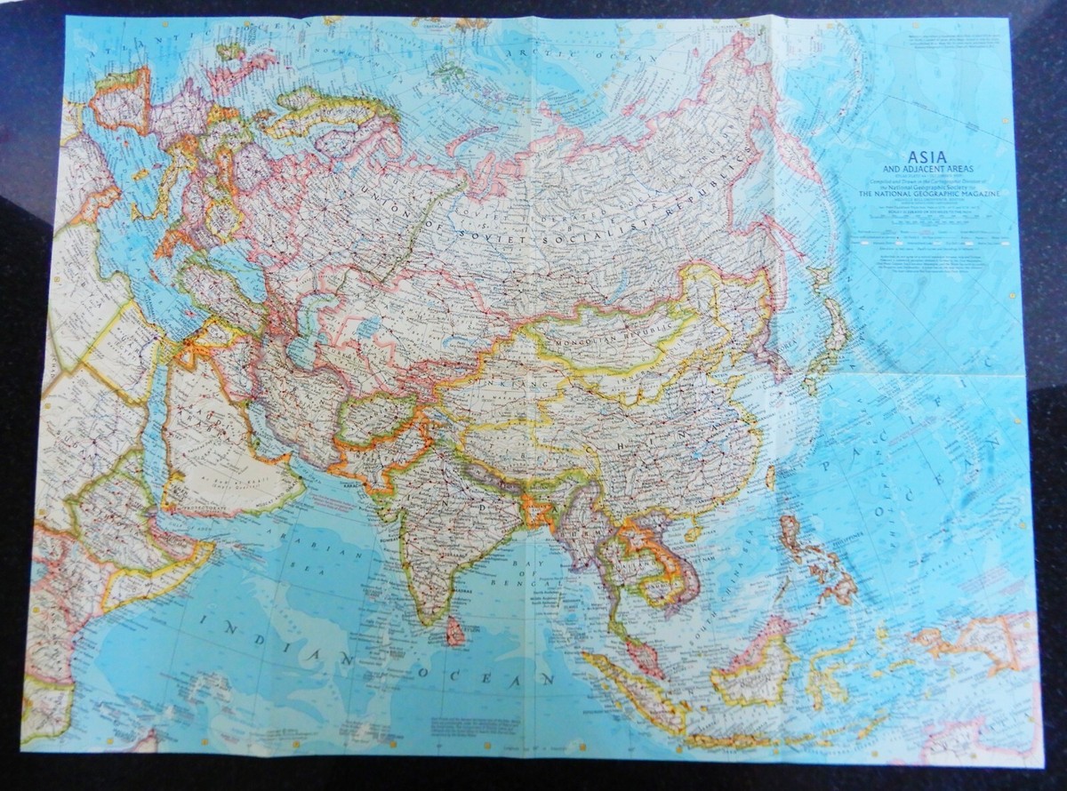 Vintage 1959 National Geographic Asia and adjacent areas map | eBay