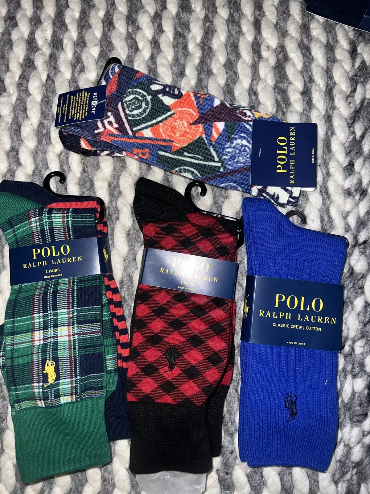 Polo Ralph Lauren chaussettes robe polo plaid pantalon chaussettes rayées 6 paires 10 13 neuf