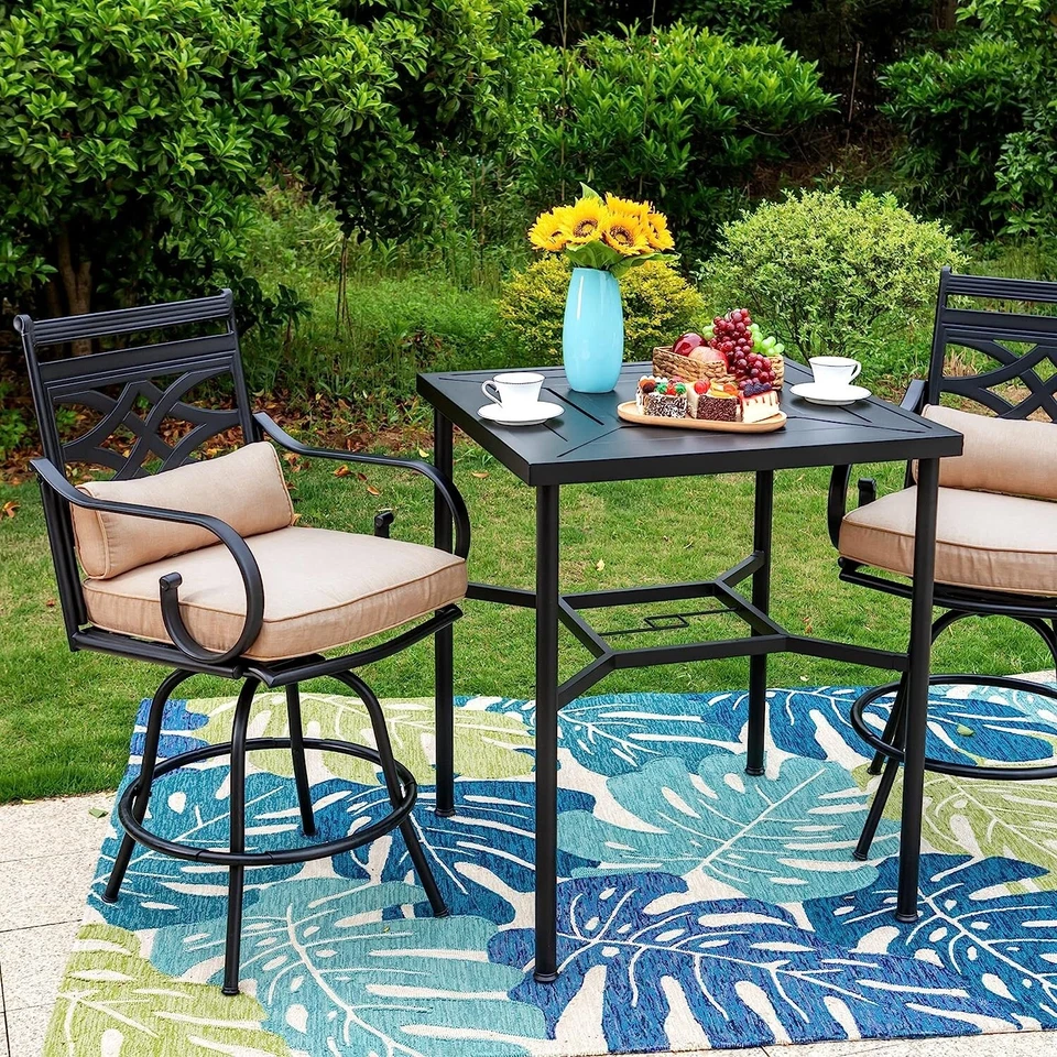 Juego de 2 taburetes de bar giratorios para patio altura de bar sillas altas con cojín Foto 2 de 4