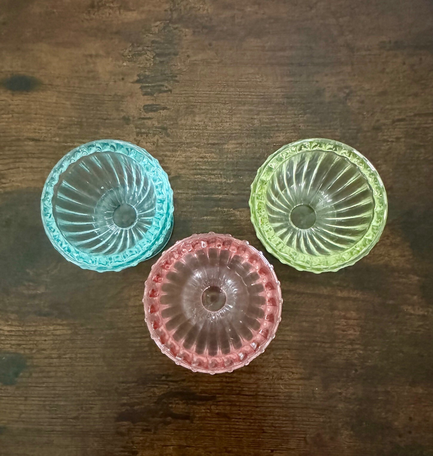 Vintage Style Set of 3 Colored Glass Egg Cup Holder Pink Teal Green eBay