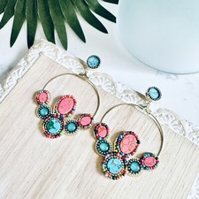 Gold Boho Colorful Bead Circles Hoop Earrings Bohemian Dangle Jewelry Gift NEW