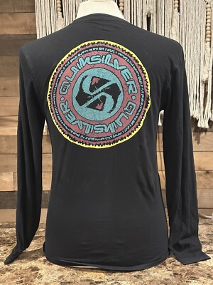 QUICKSILVER Men s Black Long Sleeve Dual Graphic Surfing T-Shirt Sz Small