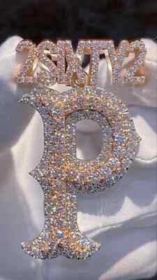 2.40Ct Lab Created Diamond Round Customize Initial Pendant 14K Rose Gold Plated