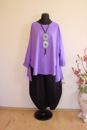 Italy Moda° look por capas túnica tela mezcla forma A Vokuhila algodón púrpura ~ os - Imagen 2 de 4