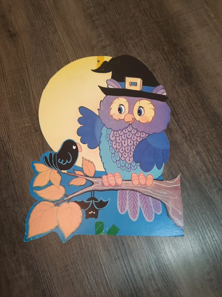 VTG Halloween Die Cuts Eureka Owl Cardboard Cutouts Moon Bat Wall Decoration - Image 4 of 4
