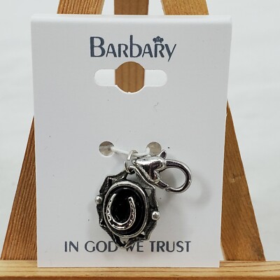 Barbary Oval Frame HorseShoe Charm Dangle Antique Silver Finish Lobster Clasp