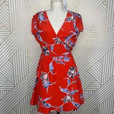 New With Defects Yumi Kim Floral Lexey Silk Wrap Dress Red Multi Size US Medium