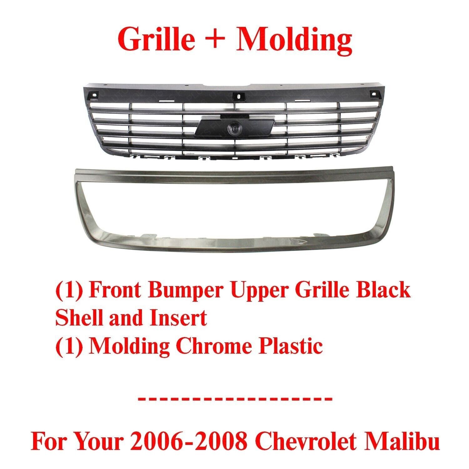 Front Bumper Upper Grille Black Molding Chrome For 2006 2008 