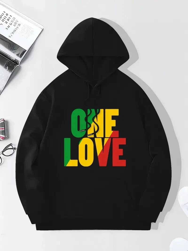 Mens Bob Marley Hoodie One Love Inspired Jamaican Reggae Lover Sweatshirt Gift