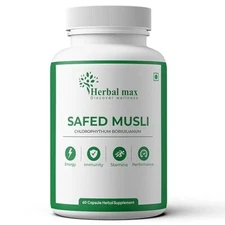 Herbal max Safed Musli Capsule for Natural Energy 60 Capsule Free Shipping
