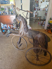 Vintage 1800's Horse Ride-On Tricycle 3-Wheel Metal with Handlebars, nice