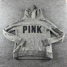 PINK Victoria's Secret Sweatshirt Womens S Gray Funnel Neck Pullover Logo