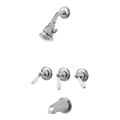 Pfister Savannah 3 Handle Tub & Shower Trim Kit 001-81PC Chrome Porcelain Levers