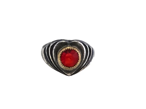 Vintage 30-40's Thomas McGrath Sterling and Gold Fill Garnet Heart Ring Sz 3.5