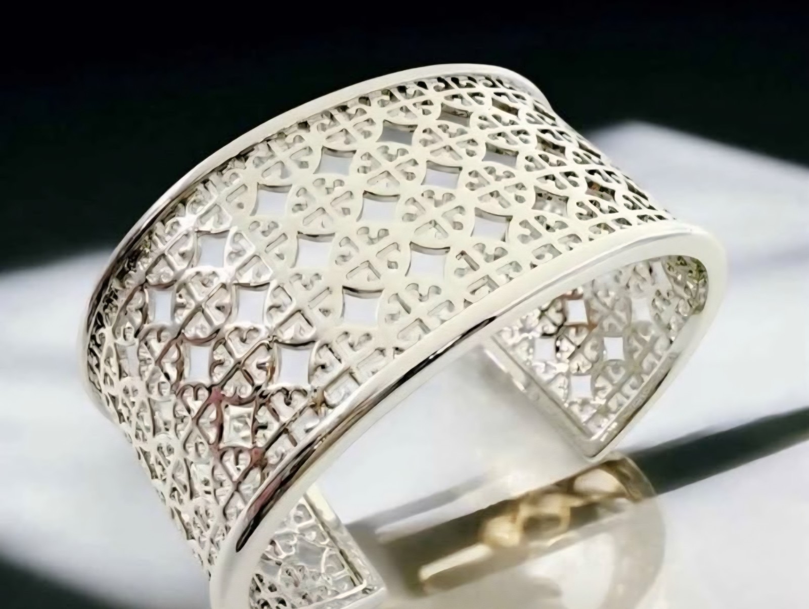 Silver-Tone Metal Wide Cut-Out Cuff Bracelet, Round Shape, Fashion Jewelry thumbnail 2