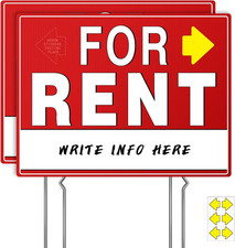 For Rent Sign with Tall Stakes, 17" X 13", for Rent Sign with Arrow Stickers, Do