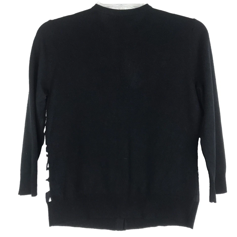 Cárdigan Lauren Ralph Lauren Cashmere Seda Negro Blanco Floral Hoja Pequeño Foto 3 de 4