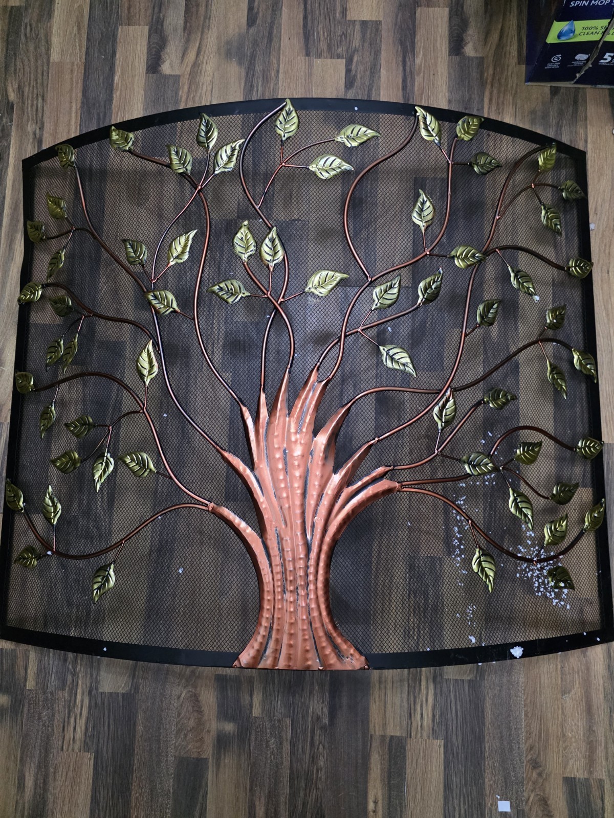 Fireplace Metal Screen Tree Leaf Cut Curved Rectangular Fire Guard