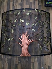 Fireplace Metal Screen Tree Leaf Cut Curved Rectangular Fire Guard