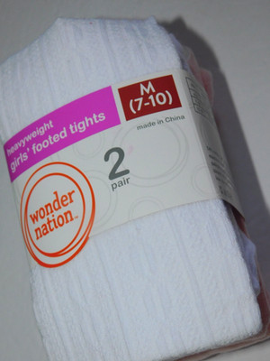 Girls Medium 7-10 Tights Footed Heavyweight TWO Pair Pink & White