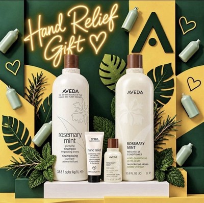 Aveda Rosemary Mint Shampoo Conditioner Liter Duo + TS Body Wash + Hand Relief