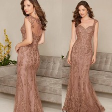 RoseGold Mermaid Mother of the Bride Dress Luxury Lace Beads Sheath Women Formal