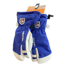 Hestra Unisex Army Leather Heli Three Finger Ski Gloves Royal Blue Size 5