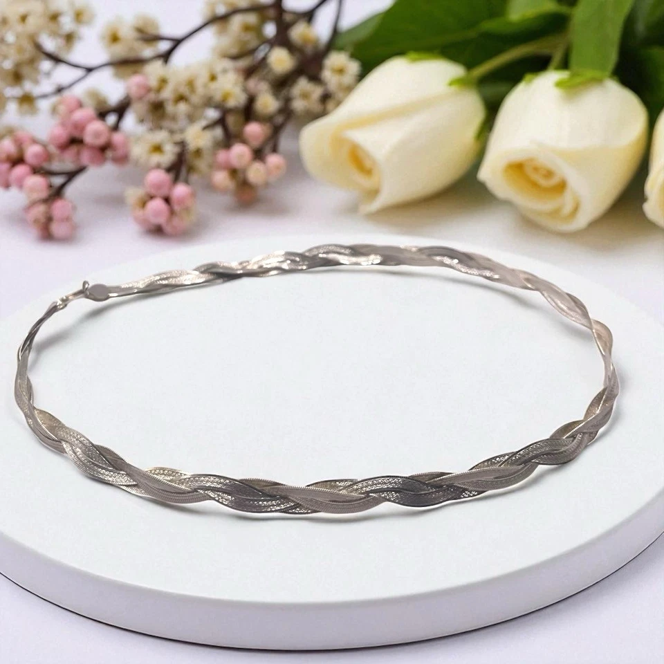 Colar de corrente Itália 925 esterlina trançada espinha de peixe plana 7 mm de largura, 18" ~ 21,1 g - Imagem 3 de 4