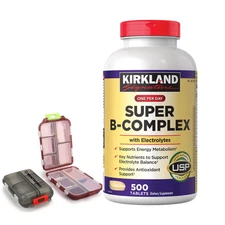Kirkland Signature Super B-Complex 500 Tablet Electrolytes with Pill case.