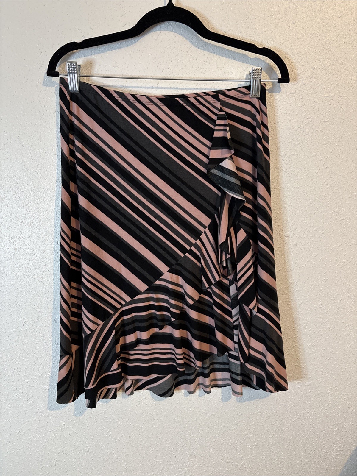 Tempted Skirt Vintage Asymmetrical Brown And Pink Striped Jersey #601