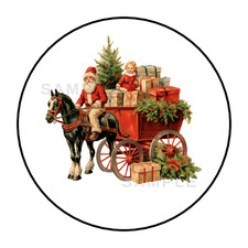 Christmas Santa Carriage Horse Stickers Labels Tags Holiday Round Envelope Seals