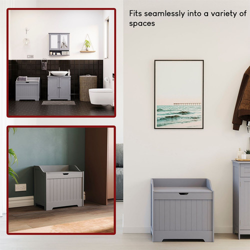 Modern Bathroom Laundry Chest Cabinet Storage Basket Clothes Bathroom Furniture - Picture 5 of 8