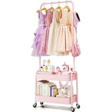 Kids Clothing Rack, Small Clothes Rack with Metal Basket, Wardrobe Rack with ...
