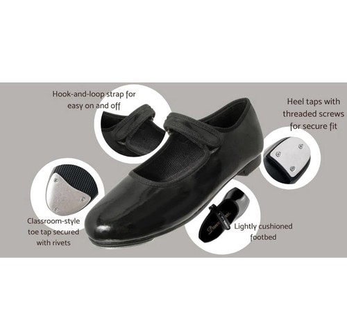 Dance Class Toddler Girls Tap Shoes Black Patent Leather Size 8M Gently Used