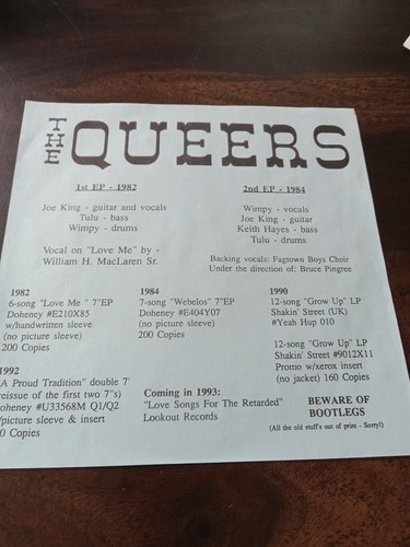 The Queers – A Proud Tradition 7" Selfless Records Lillingtons Screeching Weasel - Picture 3 of 7